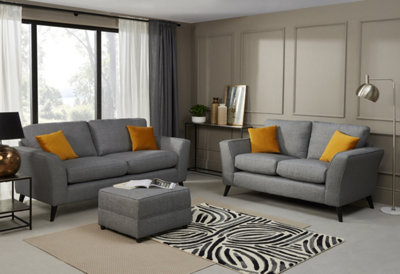 Modern Home Caxton 3+2 Seater Sofa Set With Footstool Charcoal from B&Q
