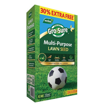 Gro-Sure Multi-Purpose Lawn Seed 10M² + 30% Extra Free Total 13M² New Lawns Repairs Overseeding Bird Deterrent from B&Q