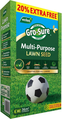 Gro-Sure Multi-Purpose Lawn Seed 30M² + 20% Extra Free New Lawns Repairs Overseeding Bird Deterrent from B&Q