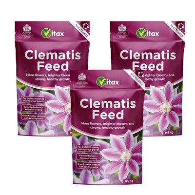 Vitax Clematis Feed 0.9Kg Pack Of 3 Pelleted Fertiliser Rich In Potassium For Strong Growth And Flowering Of Climbing Plants from B&Q