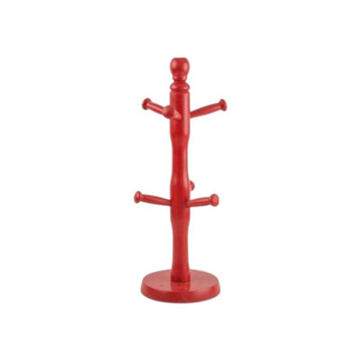 Apollo Mug Tree Holder Beechwood Red Holds 6 Coffee Mugs Cups Modern Kitchen Space Saving Organizer from B&Q
