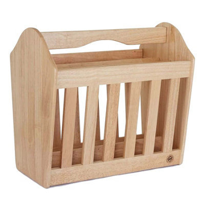 Apollo Wooden Magazine Rack Rubberwood Freestanding Holder With Handle For Books Newspapers Magazines from B&Q