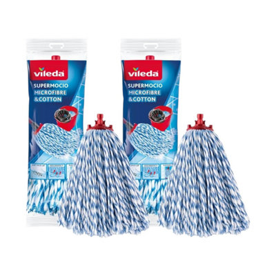 B&Q - 2 X  Supermocio Microfibre & Cotton Mop Head Refill Hygienic Floor Cleaning Fits All Supermocio Handles Washable
