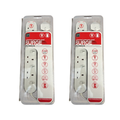 Masterplug 4 Socket Surge Protected Extension Lead Individual Switches Pack of 2 - Image 4