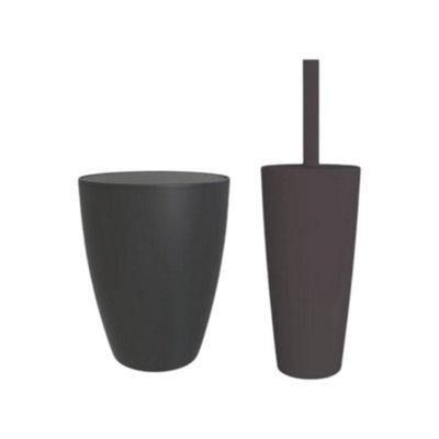 Blue Canyon Boda Bathroom Cleaning Set Toilet Brush With Ventilated Holder & 12L Compact Swing Lid Waste Bin Black from B&Q