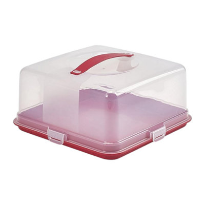Whitefurze Red Square Cake Storer Box Red/clear Strong Locking Clips Holds Cakes Up To 30Cm Durable Design from B&Q