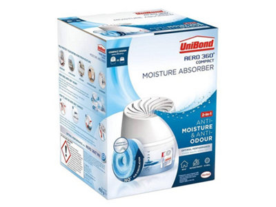Unibond Aero 360 Compact Moisture Absorber Device White 1 X 450G Refill  Odour Neutraliser Damp Control Dehumidifier from B&Q