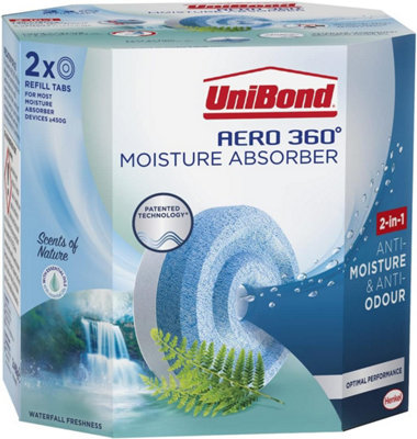 B&Q -  Aero 360 Degree Moisture Absorber Refill Tabs 2 X 450G Waterfall Freshness Ultra Absorbent & Odour Free