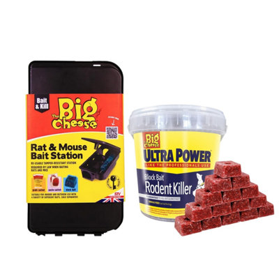 Stv The Big Cheese Rat & Mouse Bait Station With Ultra Power Rodent Killer Block Bait 15 X 20G  Indoor & Outdoor Use from B&Q