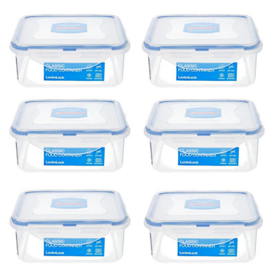 B&Q -  Lock & Lock Pack Of 6 Square Food Storage Container 870Ml Airtight Bpa-Free Microwave & Dishwasher Safe