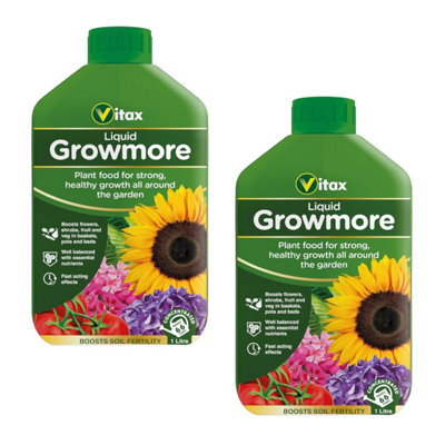 B&Q -  Liquid Growmore 1L Pack Of 2 Balanced Multipurpose Liquid Fertiliser For Lawns Fruit Vegetables And Flowers