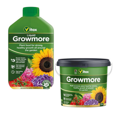B&Q -  Growmore 5Kg Tub & Liquid Growmore 1L Balanced Garden Feed For Lawns Fruit Vegetables And Flowers