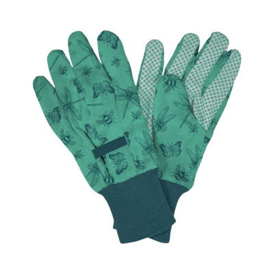 Westland Kent & Stowe Cotton Gloves Ladies Medium Flutterbugs Print Green With Pvc Dots Grip Soft Breathable & Lightweight from B&Q