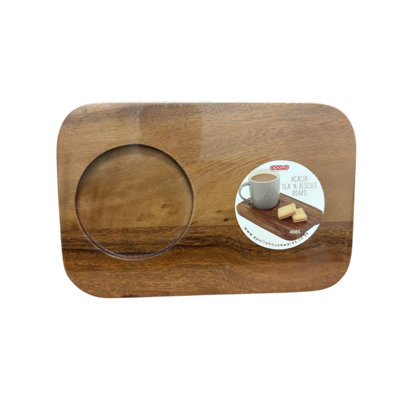 Apollo Housewares Acacia Wooden Tea & Biscuit Board Biscuit Shaped Mug And Snack Serving Board from B&Q