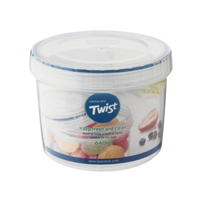 B&Q -  Round Food Storage Container Twist Lock Airtight Leak Proof Bpa Free Microwave Dishwasher Safe Transparent 640Ml