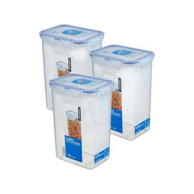 Locknlock 1.3L Rectangular Airtight Food Storage Container Bpa-Free Leakproof Microwave & Freezer Safe 3-Pack from B&Q