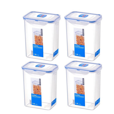 B&Q -  Lock & Lock 1.8L Rectangular Storage Containers 4 Piece Set Airtight Leak Proof Bpa Free Microwave & Dishwasher Safe