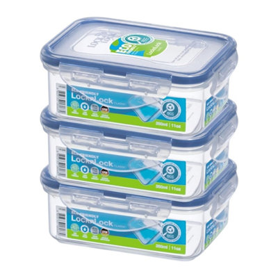 B&Q -  Rectangular Food Storage Containers 350Ml Pack Of 3 With Secure Locking Lids Microwave Freezer Dishwasher Safe