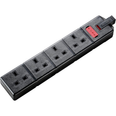 B&Q -  4 Gang Rewireable Trailing Socket 13A Heavy Duty Extension Socket Power Outlet Black