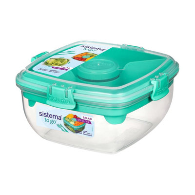 Sistema Salad To Go Lunch Box 1.1L With Compartments Removable Dressing Pot & Travel Cutlery Leak Proof Bpa Free from B&Q