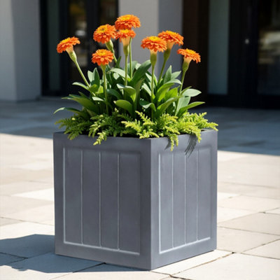 Idealist™ 37Cm PlanterGrey Light Concrete Square Garden Planter For TreesFlower BoxFaux Lead Outdoor Plant Pot50L from B&Q