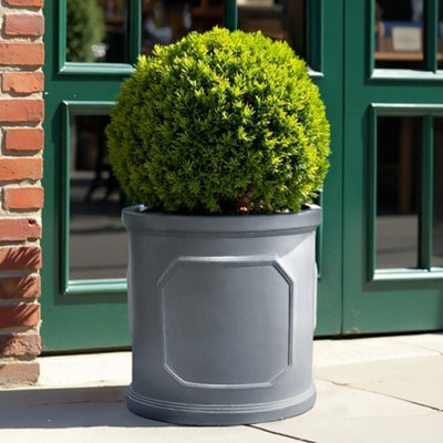 Idealist™ (Dia) 26Cm PlanterGrey Reinforced Stone Chelsea Cylinder PlanterOutdoor Plant PotRound Flower Pot D30 H30 Cm21L from B&Q