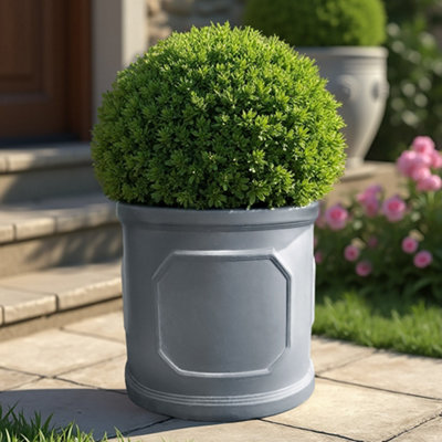 Idealist™ 37Cm Cylinder PlanterGrey Reinforced Stone Outdoor Plant PotChelsea Round Flower Pot D37 H37 Cm39L from B&Q