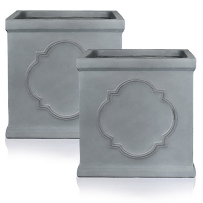 Set Of 2 Idealist™ 30Cm PlanterGrey Light Concrete Windsor Square Garden PlanterFaux Lead Outdoor Plant Pot27L from B&Q