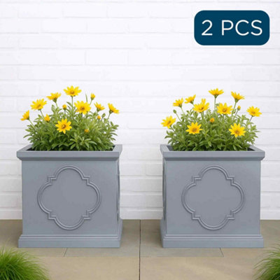 Set Of 2 Idealist™ 45Cm PlanterGrey Light Concrete Square Garden PlanterFlower BoxFaux Lead Outdoor Large Plant Pot from B&Q