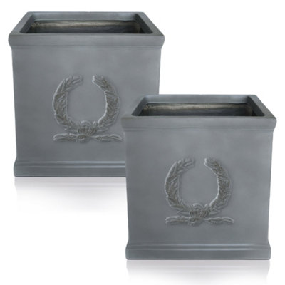 Set Of 2 Idealist™ 37Cm Square PlanterGrey Light Concrete Garden PlanterFlower BoxFaux Lead Outdoor Plant Pot from B&Q
