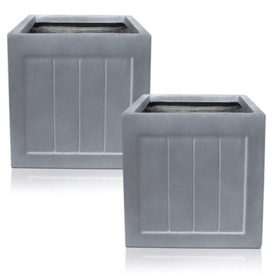 Set Of 2 Idealist™ 30Cm Square PlanterGrey Light Concrete Garden PlanterFlower BoxFaux Lead Outdoor Plant Pot27L from B&Q