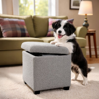 Froppi Pre-Assembled 45Cm Premium Boucle Footstool With 47L StorageGrey Upholstered Ottoman StoolSquare Ottoman Footrest Stool from B&Q