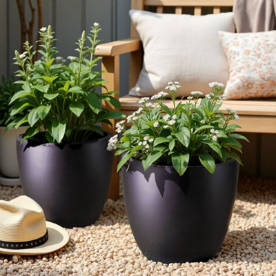 Set Of 2 Idealist™ 30Cm Plant PotBlack Light Concrete Garden PlantersOutdoor Flower Pots D30 H27 Cm19L from B&Q