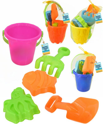 11Cm Sand Castle Bucket Set With Shovel Spade Moulds5Pc from B&Q