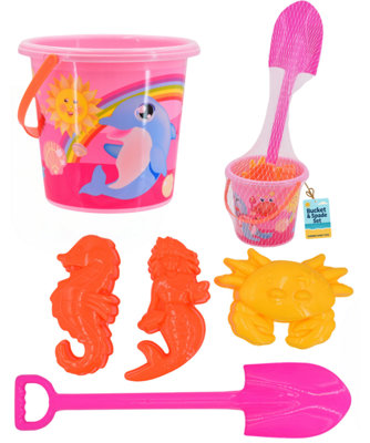 Sea Life Sand Bucket Set With Spade And Moulds Pink from B&Q