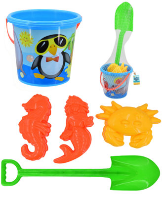 Sea Life Sand Bucket Set With Spade And Moulds Blue from B&Q