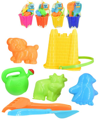 15Cm Sand Castle Bucket Set With Shovel Spade Moulds Watering Can7Pc from B&Q