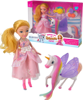 Bendable Doll And Unicorn Fairy Playset Pink Glitter from B&Q