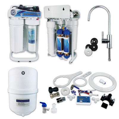Finerfilters Dental Reverse Osmosis Pure Water Filter System With Di FiltersBooster PumpInline Tds MeterChrome Tap75Gpd10L Tank from B&Q