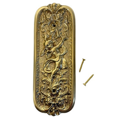 Thorness Antique Rustic Polished Brass Door Push Plate With Ornate Cherub DesignVintage Finger Plate Decor from B&Q