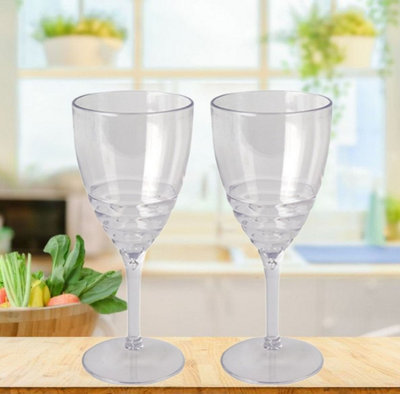 Pms 2X Clear Swirl Plastic Wine Glasses Drinking Goblet Outdoor Dining Glass 400Ml
