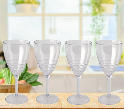 Pms 4X Clear Swirl Plastic Wine Glasses Drinking Goblet Outdoor Dining Glass 400Ml