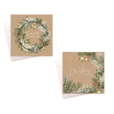 Tallon 20 Christmas Cards Kraft Effect Festive Foliage Greeting Cards With Envelopes