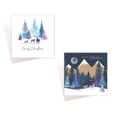 Tallon 20 Christmas Cards Midnight Blue Forest Reindeer Greeting Cards With Envelopes