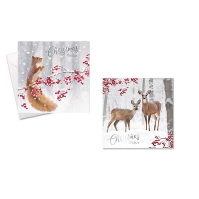 Tallon 20 Christmas Cards Woodland Animals Squirrel Deer Greeting Cards With Envelopes