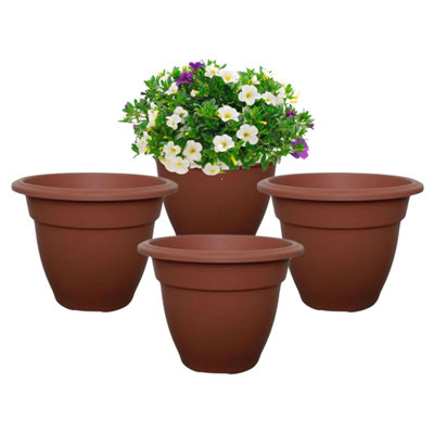 Whitefurze 4 Terracotta Colour Round Bell Plant Pots 30Cm Plastic Bell Planter Patio Pot from B&Q