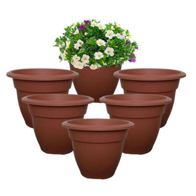 Whitefurze 6 Terracotta Colour Round Bell Plant Pots 30Cm Plastic Bell Planter Patio Pot from B&Q