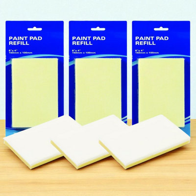 B&Q -  3X Fine Fibre Paint Pad Refill 150mm X 100mm 6X4 Inch Decorating Cutting In Edging