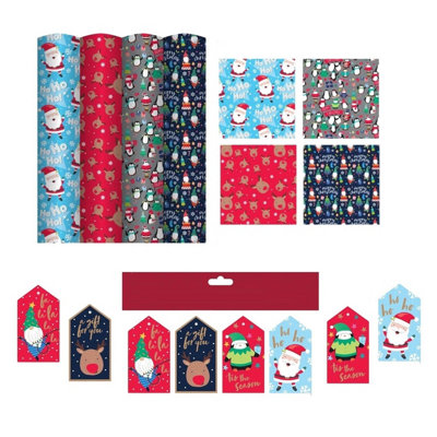 B&Q -  4 Rolls Cute Christmas Wrapping Paper 4M Cute Kids Gift Wrap & 16 Matching Tags
