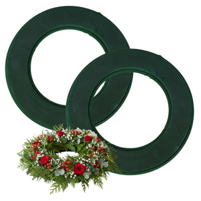 B&Q -  2X 10 Inch Floral Foam Wreath Ring Wet Foam Flower Arranging Small Christmas Wreath